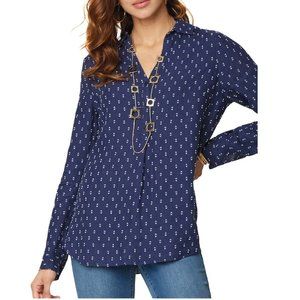 NYDJ Popover Linen Tunic in Navy Dot